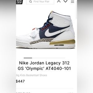 Air Jordan Nike air Jordan legacy 312 gs Olympic size 6 youth